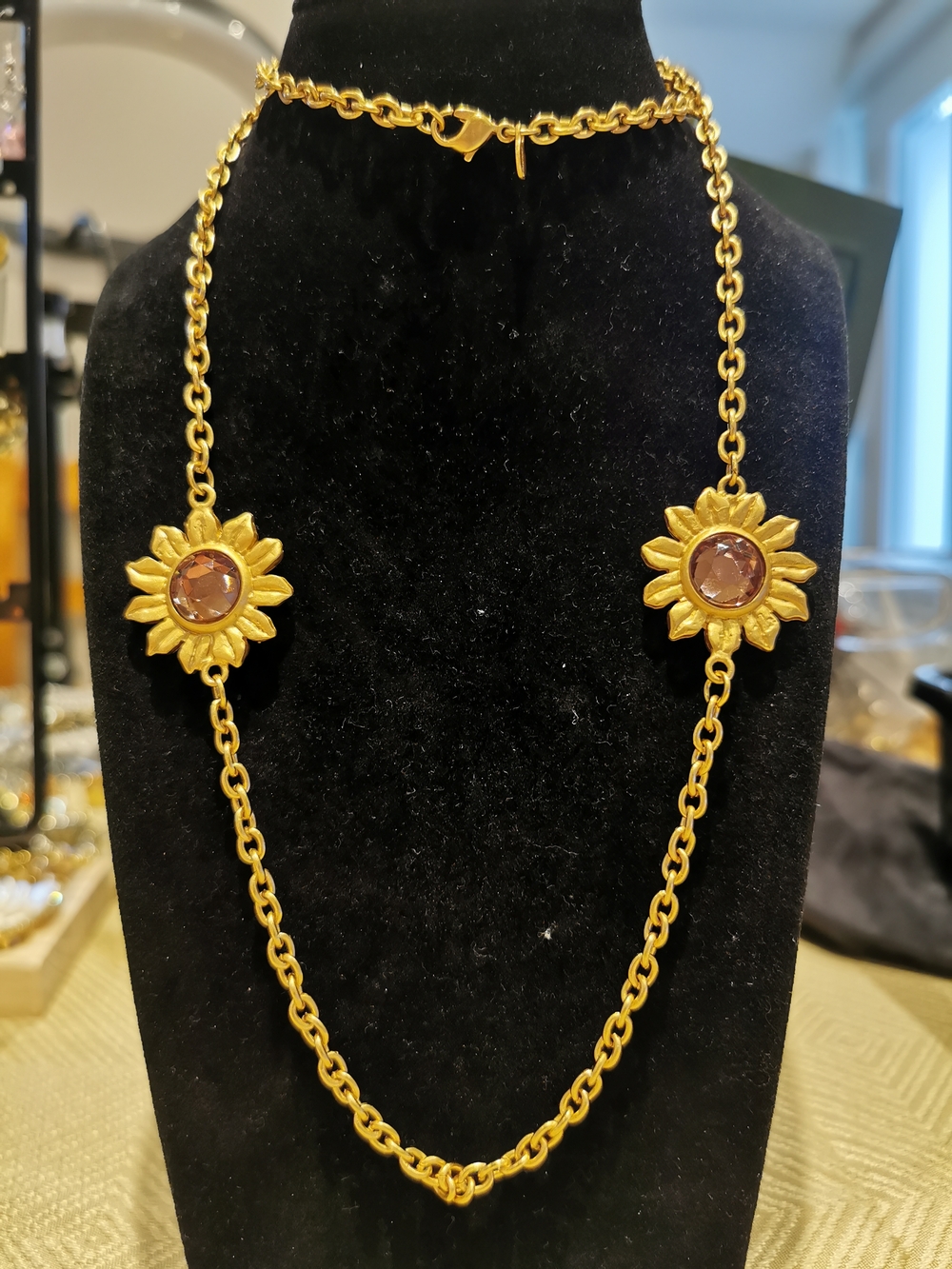Monet Signed Gold-tone Sunflower Chain Necklace